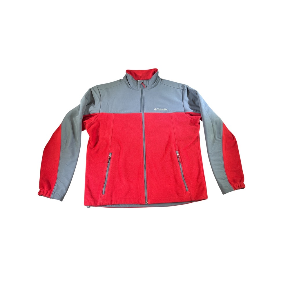 Columbia‎ Fleece Jacket Mens L Red Gray Full Zip Pockets Outdoor Activewear